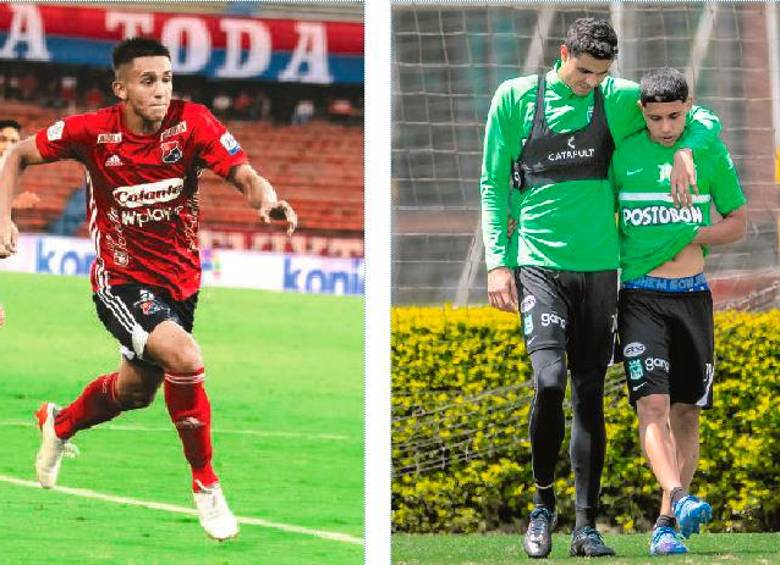 Con 16 y 19 años, Andrés Alfonso y Kevin Parra son los últimos juveniles en debutar con DIM y Nacional como profesionales. En la foto aparece Gio aconsejando a Parra. FOTOs DIM y Juan a. sánchez