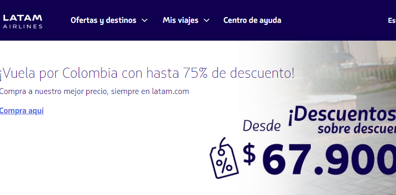 La promoción será para muchas ciudades de Colombia. FOTO: Captura sitio web Latam