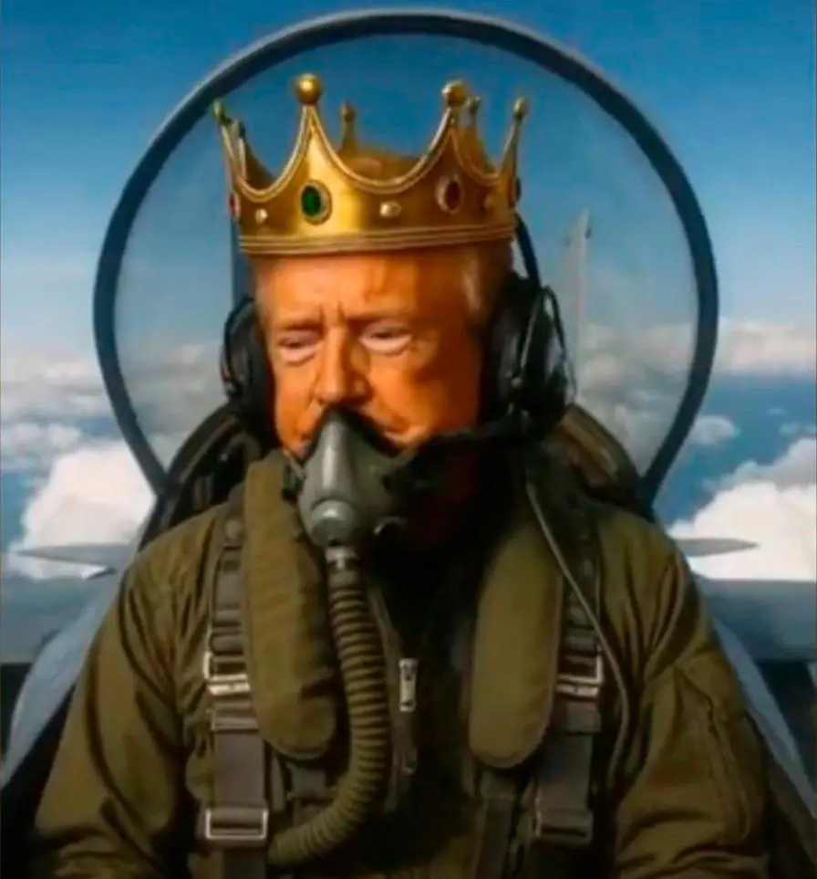 Donald Trump respondió a las manifestaciones en su contra con un video creado con Inteligencia Artificial en el que se le ve pilotando un avión de guerra y lanzando excrementos a los manifestantes. Foto captura pantalla. 