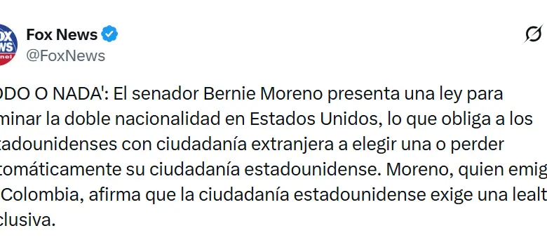 Bernie Moreno, de origen colombiano, impulsa proyecto para eliminar la doble ciudadanía en Estados Unidos