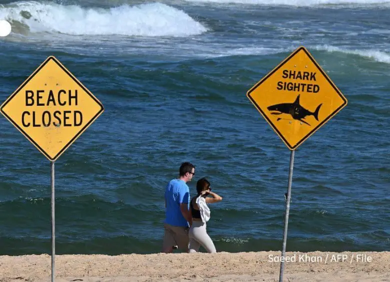La playa fue cerrada tras el ataque de tiburón que dejó una víctima mortal y un herido en la costa de Nueva Gales del Sur. FOTO: AFP. 
