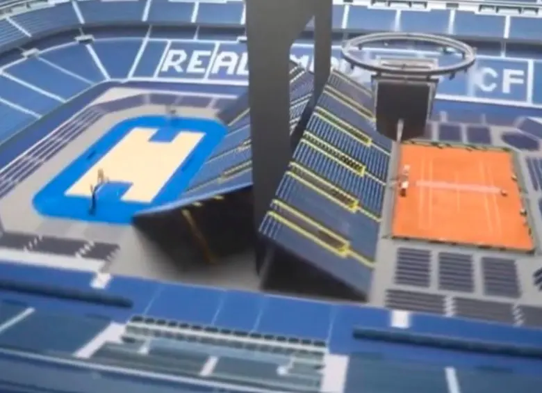 Así será adecuado el Santiago Bernabéu para recibir a los tenistas que disputarán el Madrid Open en abril. FOTO: Captura de video
