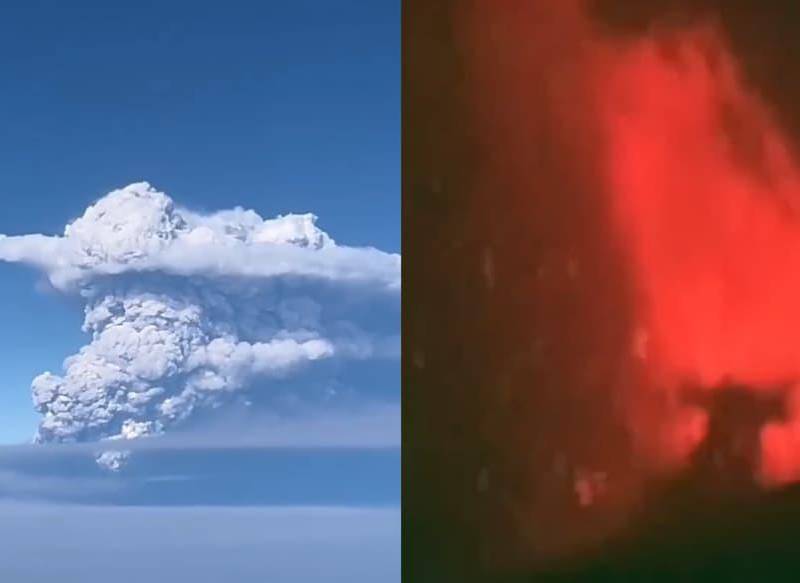 Una columna de ceniza se elevó sobre el volcán Anak Krakatau durante la erupción registrada este 5 de septiembre en Indonesia. FOTO: Redes sociales. 