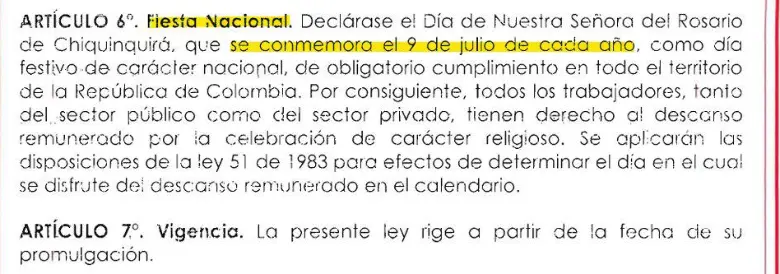 Nuevo festivo en Colombia.