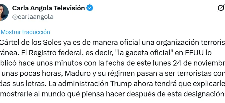 Designar como grupo terrorista al Cartel de los Soles es “ridícula patraña” de EE. UU., dice la Cancillería de Venezuela