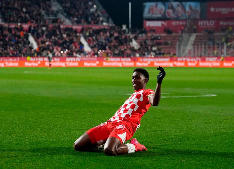 Yaser Asprilla festejando su primer tanto con la camiseta del Girona. FOTO: Getty