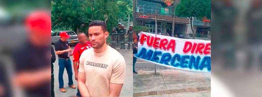 José Luis Chunga les dio la cara a unos hinchas del DIM que protestaban. FOTO PANTALLAZOS DE X