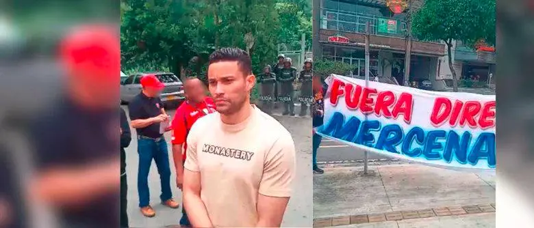 José Luis Chunga les dio la cara a unos hinchas del DIM que protestaban. FOTO PANTALLAZOS DE X