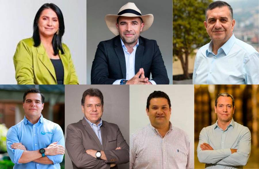 Estas son siete de las caras que podrían aspirar a la Gobernación de Antioquia en 2027, tras los resultados de las elecciones presidenciales. Arriba, de izq. a der.: Paola Holguín, Andrés Guerra Hoyos y Luis Horacio Gallón. Abajo, en el mismo orden: Alejandro Arbeláez, Eugenio Prieto Soto, Rodrígo Hernández y Esteban Ramos Maya. FOTOS: EL COLOMBIANO