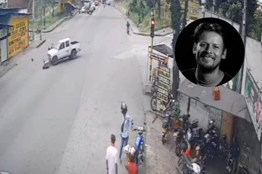 Este es un fotograma de la grabación tomada por las cámaras cercanas al lugar donde ocurrió el accidente de Jhon Freddy Martínez. FOTO Captura de pantalla tomada de @primeroennoticiasbga