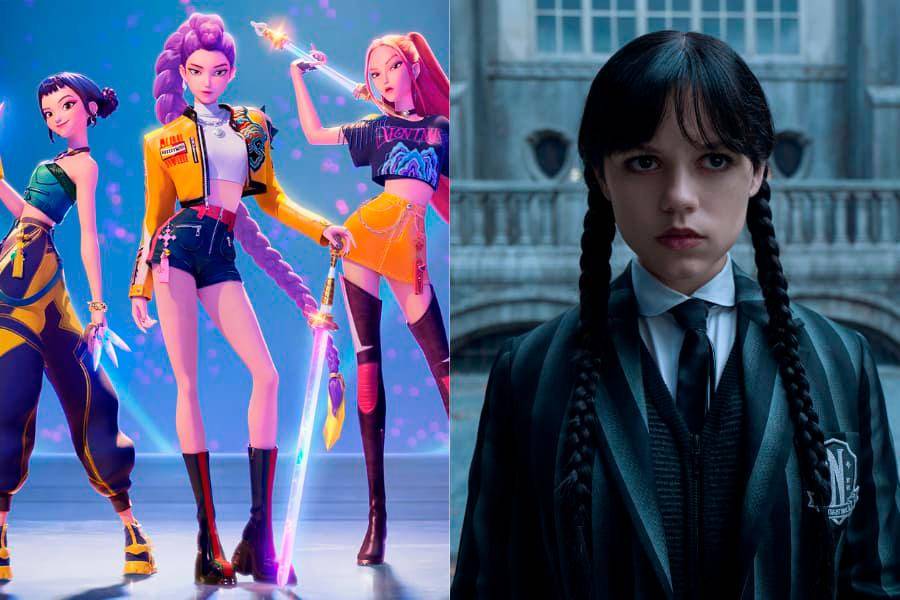 <i>Las guerreras K-pop</i> y <i>Merlina</i> fueron las dos producciones más vistas en la segunda parte de 2025. FOTO: Netflix