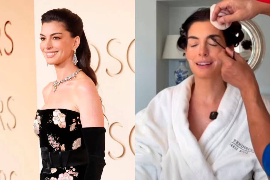 En los Óscar 2026, Hathaway usó un Valentino y joyas Bvlgari. FOTO: Getty / Captura de pantalla