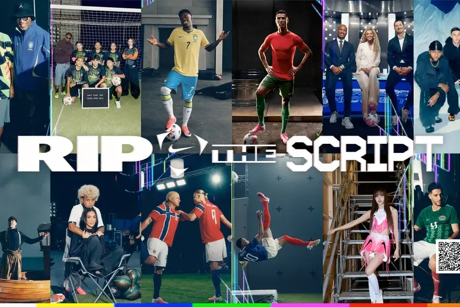 Nike publicó “Rip the Script”, un comercial cinematográfico de seis minutos que, en solo cuatro días, superó los 65 millones de visualizaciones en YouTube, impulsado por un elenco con Cristiano Ronaldo, Mbappé y figuras del entretenimiento como LeBron James y Kim Kardashian. FOTO: Nike.