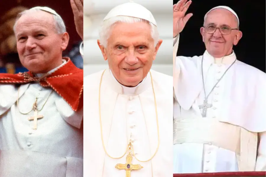Juan Pablo II, Benedicto XVI y Francisco son los papas de los años recientes. FOTO Cortesía