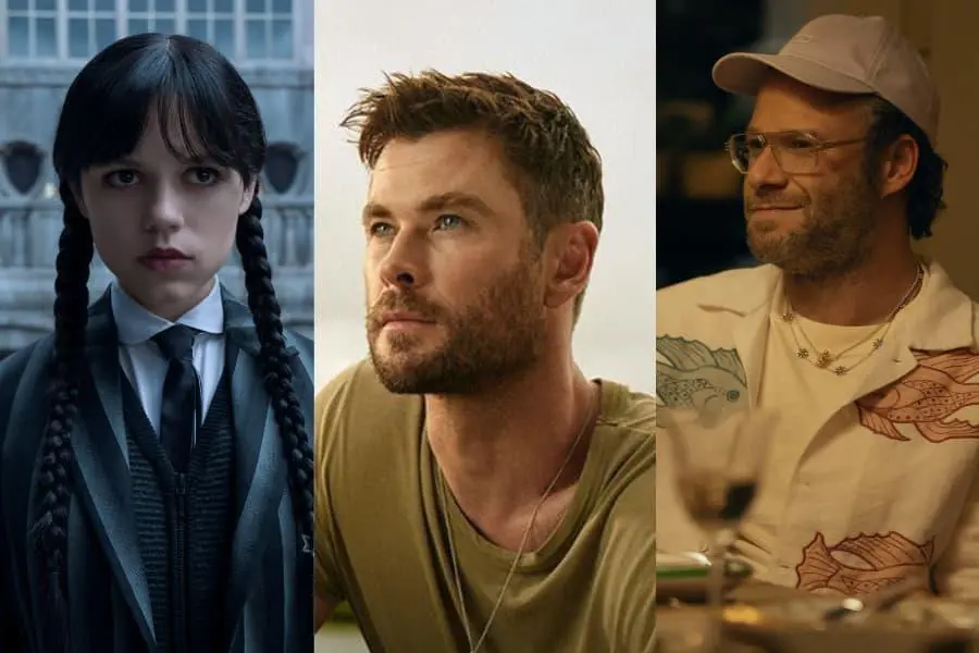 <i>Merlina, Sin límites con Chris Hemsworth: una vida mejor </i>y<i> Platonic</i> son algunas de las nuevas series que se estrenarán en agosto. FOTO Cortesía Netflix, Disney+ y Apple TV+