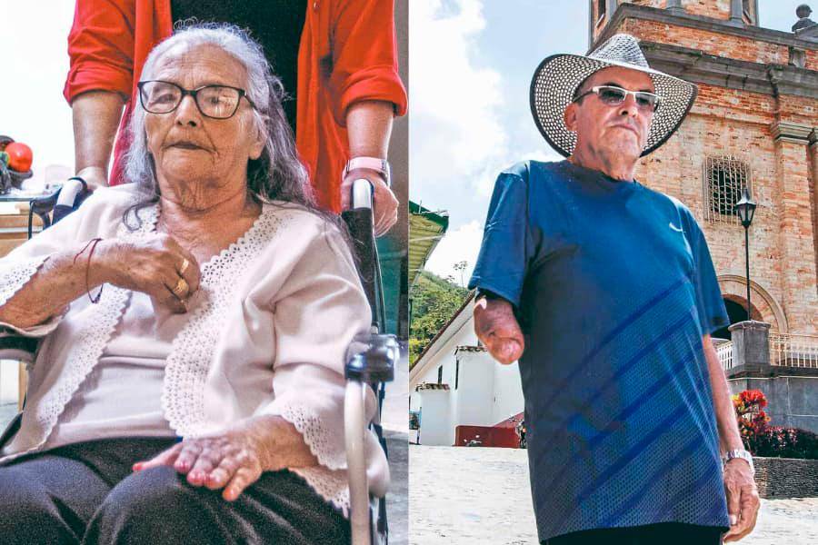 Fidelina y Jorge son dos adultos mayores antioqueños beneficiarios de renta vitalicia. FOTO Julio Herrera