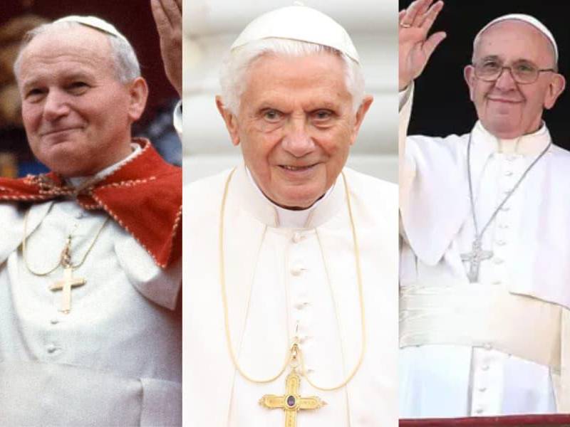 Juan Pablo II, Benedicto XVI y Francisco son los papas de los años recientes. FOTO Cortesía