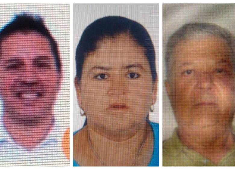De izq. a der.: Iván Darío Zapata Sánchez, de 55 años; María Yolanda Daza Arcila, de 52, y Joaquín Alonso Calle Álvarez, de 77, las víctimas del accidente en la autopista Medellín-Bogotá. FOTOS: CORTESÍA