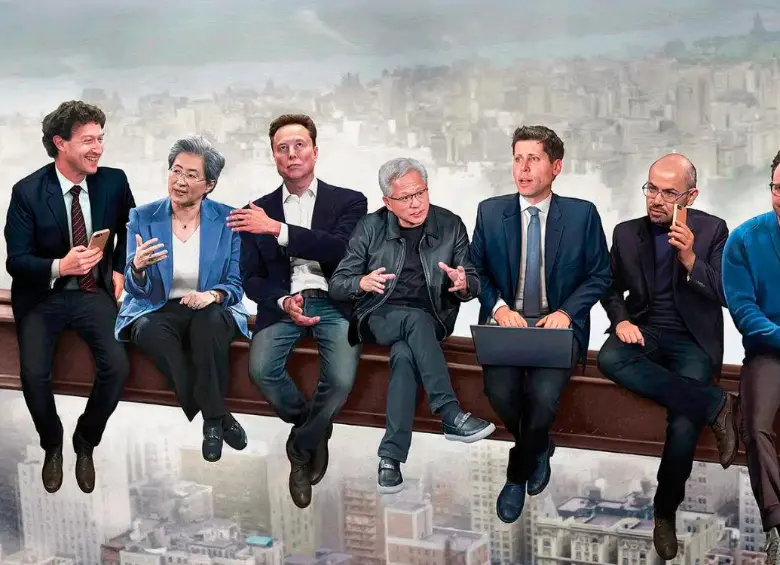 En la foto: Mark Zuckerberg (Meta), Lisa Su (AMD), Elon Musk (xAI), Jensen Huang (Nvidia), Sam Altman (OpenAI), Demis Hassabis (Google DeepMind), Dario Amodei (Anthropic) y Fei-Fei Li (Stanford). 