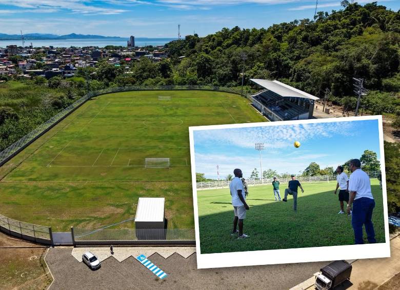 Así luce el estadio Juan Guillermo Cuadrado en Necoclí, Antioquia. La inauguración contó con la asistencia del jugador y autoridades locales y departamentales. Fotos: cortesía