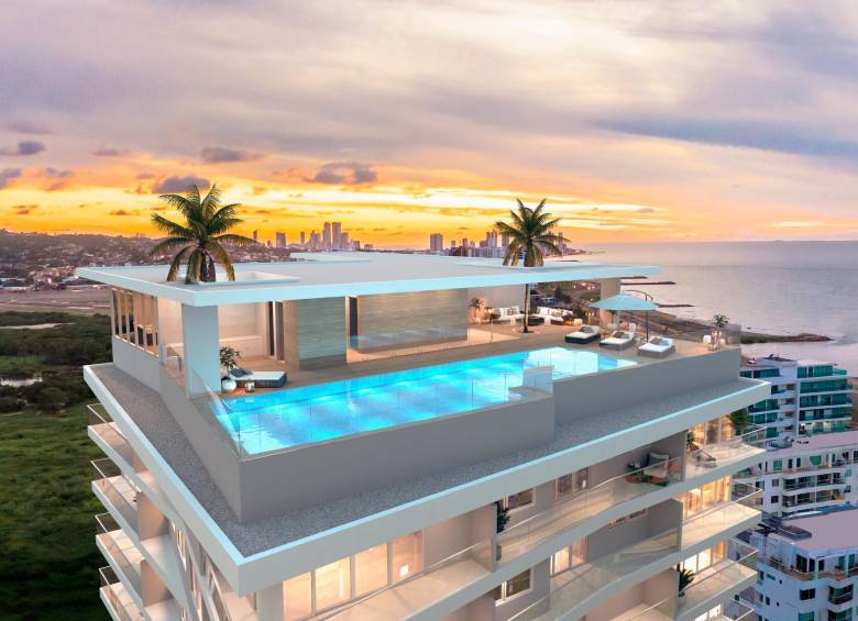 Un condominio de playa ubicado entre el mar y la Ciénaga de la Virgen en Cartagena. FOTO CORTESÍA.