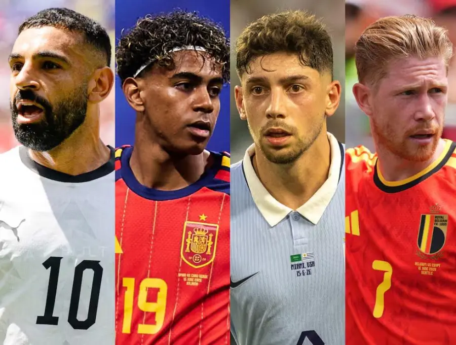 Mohamed Salah, Lamine Yamal, Federico Valverde y Kevin De Bruyne. Fotos: Getty Images.