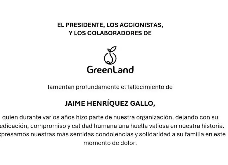 La empresa Greenland expresó sus condolencias tras el reciente fallecimiento de Jaime Henríquez Gallo, destacando su legado en el sector empresarial del Urabá.