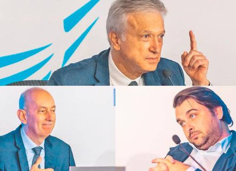Arriba, Gonzalo Pérez, presidente de Sura. Abajo (izq.) Carlos Ignacio Gallego, presidente de Nutresa. (Der.) Gabriel Gilinski, miembro patrimonial junta de Sura. FOTO Carlos Velásquez