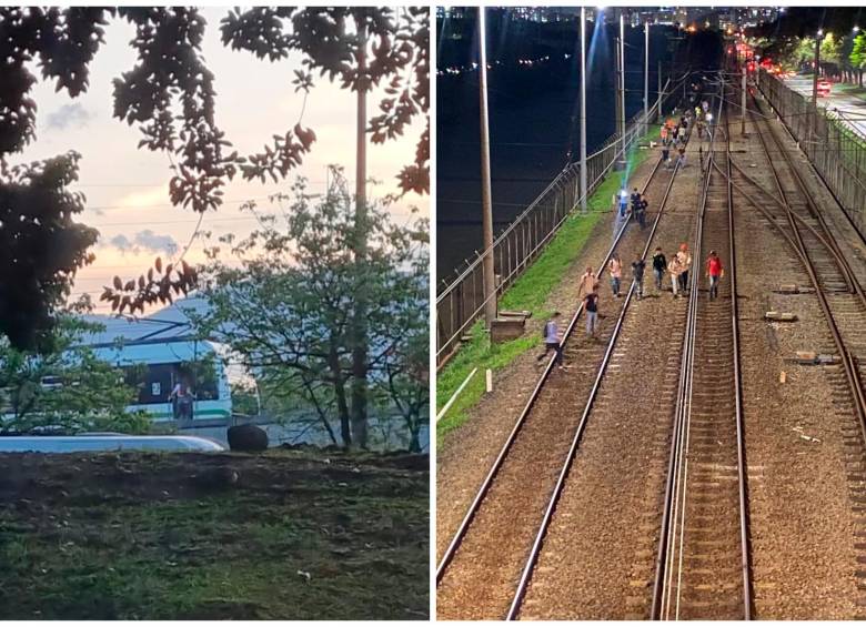 Luego de que el tren se quedara detenido entre las estaciones Industriales y Exposiciones, las personas bajaron sin autorización y caminaron por las vías. FOTOS Cortesía