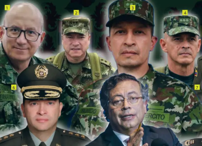 Más de 80 oficiales han sido retirados de las FF. MM. en el gobierno Petro. Fotos: EL COLOMBIANO, la Presidencia, al Comando General de las FF.MM.
