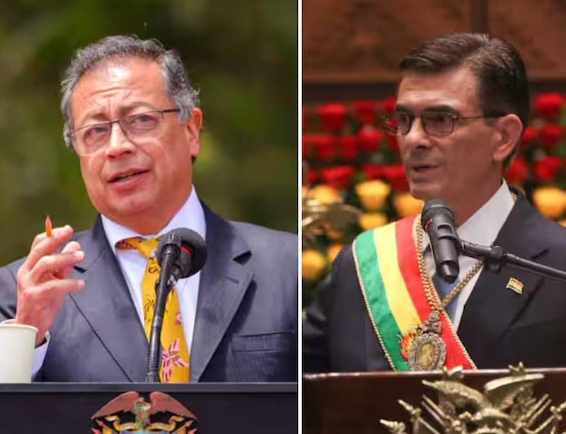 Gustavo Petro, presidente de Colombia; y Rodrigo Paz Pereira, presidente de Bolivia. FOTO: Cortesía redes.