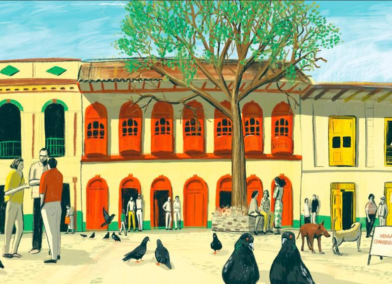 En latín, conversar se trata de asociarse con alguien, con-verger, con-vertir, desembocar en algo con alguien. Ilustración: Manuela Correa.