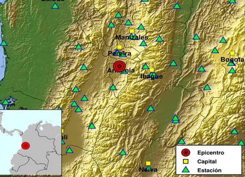 El Servicio Geológico Colombiano reportó un sismo en Circasia, Quindío, en la mañana de este 9 de abril. FOTO: Servicio Geológico Colombiano.