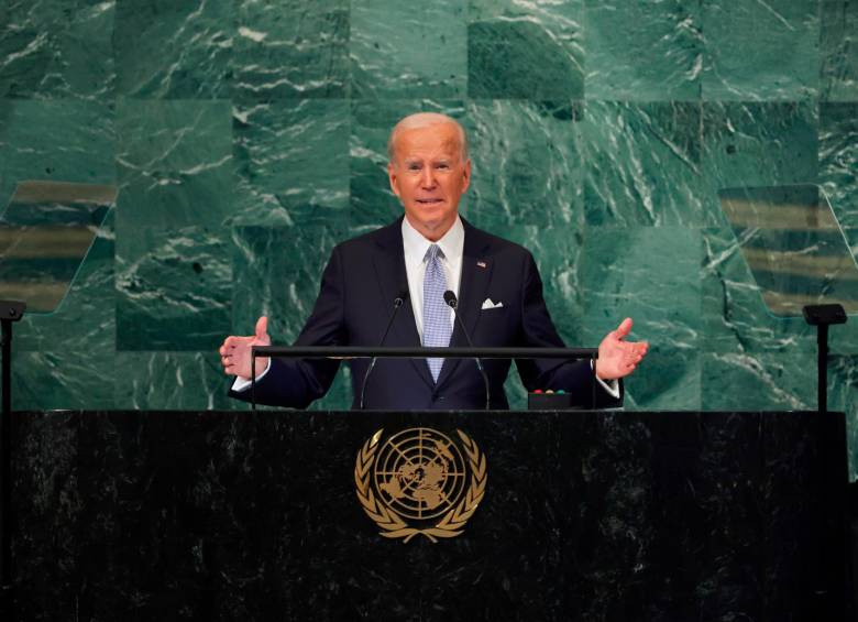 El presidente de Estados Unidos, Joe Biden, en la Asamblea General de la ONU durante su discurso de este 21 de septiembre. FOTO: EFE