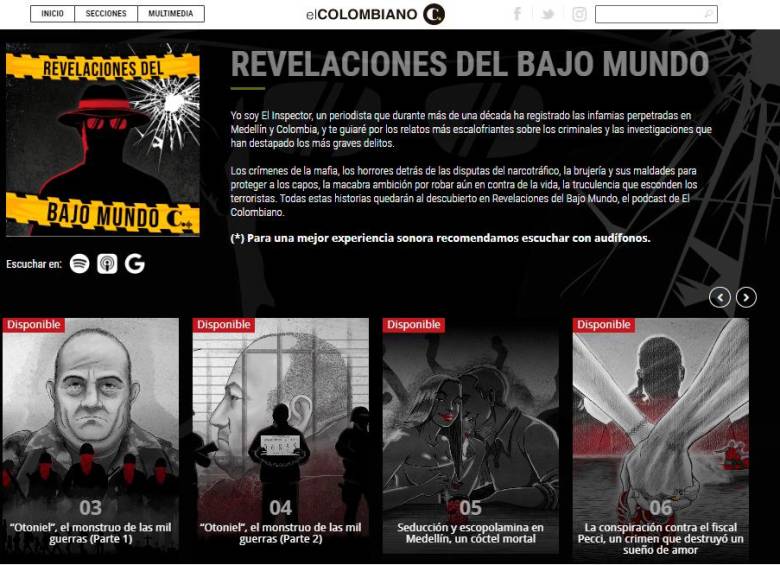Así aparece Revelaciones del Bajo Mundo en la sección de podcast de EL COLOMBIANO. FOTO: TOMADA DE LA WEB
