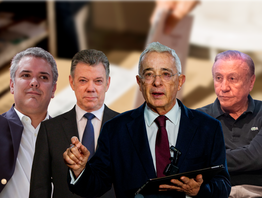 Iván Duque, Juan Manuel Santos, Álvaro Uribe y Rodolfo Hernández, algunos de los candidatos que se han impuesto en las elecciones presidenciales en Antioquia durante las últimas décadas. FOTO: El Colombiano