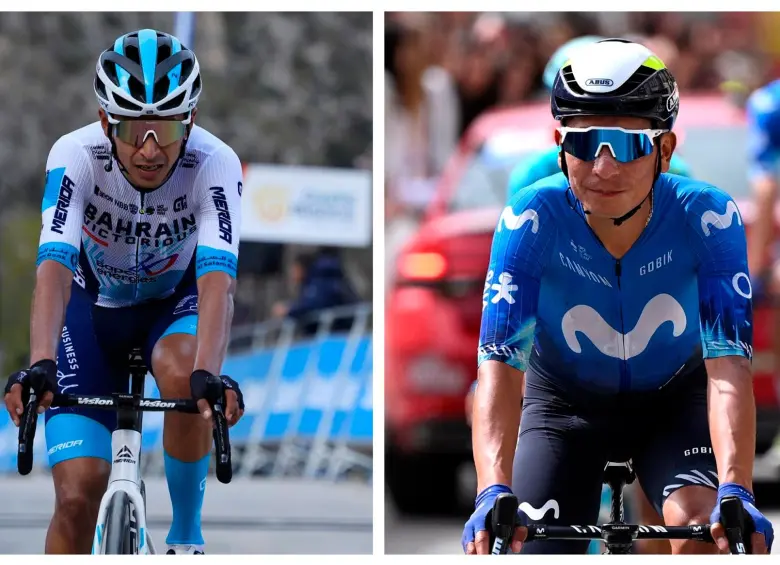 Santiago Buitrago, de 26 años, y Nairo Quintana, de 36, dos de los colombianos que compiten en la Vuelta a Cataluña-2026. FOTO: AFP