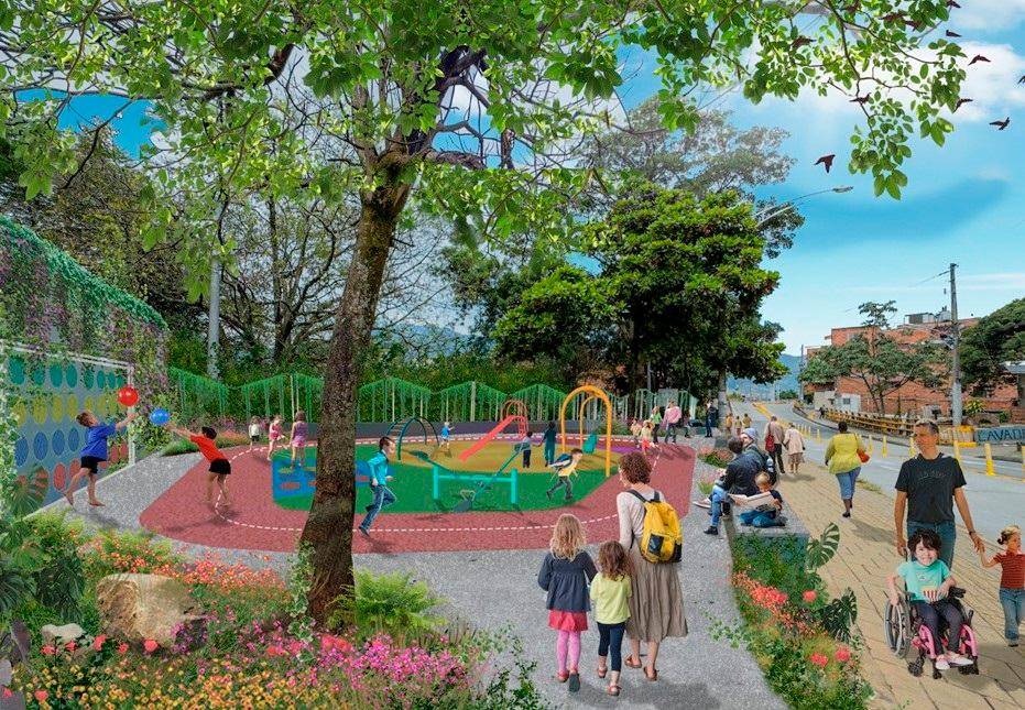 Este render muestra el aspecto que tomarán algunos de los parques que serán intervenidos. IMAGEN CORTESÍA ALCALDÍA