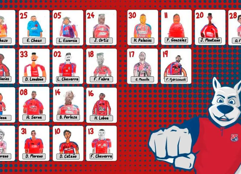 Esta es la imagen que compartió el Independiente Medellín con cada uno de los convocados dibujados por niños. FOTO DIM