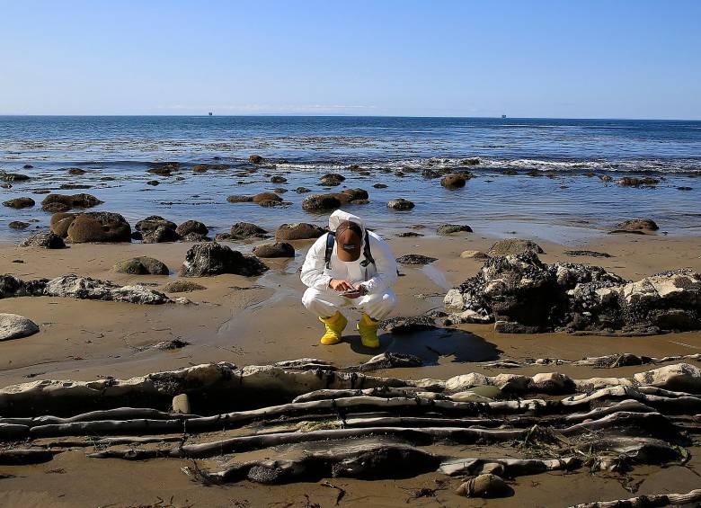 Más de 500 mil litros de petróleo se han vertido en el océano, al frente de la cosa de California. Vida marítima, en peligro. FOTO getty