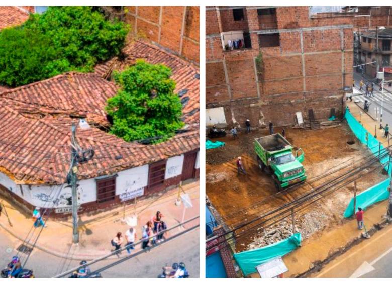 Al lado izquiero, la casa en marzo de 2020. Al derecho, lo que quedó luego de la demolición. Foto: Manuel Saldarriaga y Carlos Velásquez. 