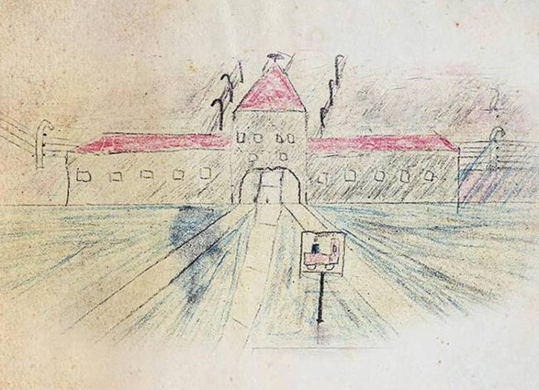 Thomas Geve, quien hizo este dibujo con colores en 1945, fue deportado a Auschwitz con tan solo 13 años y estando allí, utilizó el arte como medio para documentar los horrores que presenció. FOTO YouTube Museo del Patrimonio Judío 