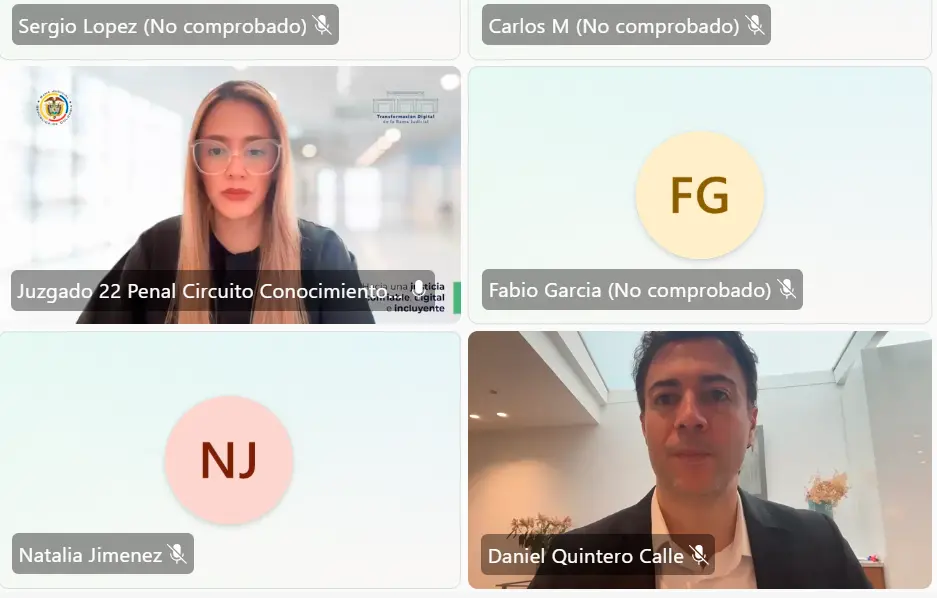 Daniel Quintero, ya en el cargo de Supersalud, prendió solo unos segundos su cámara en la audiencia que tuvo lugar este miércoles en la mañana de manera virtual. FOTO: CAPTURA DE VIDEO