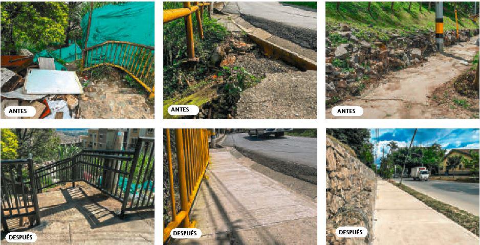 Antes y después de las obras realizadas en comunas como Villa Hermosa y Robledo. FOTO Cortesía Alcaldía de Medellín