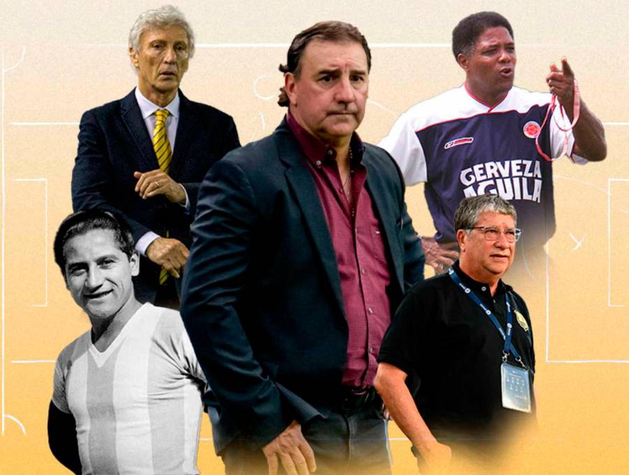 Los técnicos argentinos Adolfo Pedernera, Néstor Pekerman y Néstor Lorenzo, junto a los colombianos Francisco Maturana y Hernán Darío Bolillo Gómez, han marcado la historia del fútbol colombiano y la Selección nacional. FOTO EL COLOMBIANO