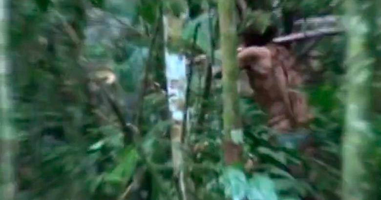 El hombre vivió 26 años alejado del contacto humano. Pocas imágenes se conservan de sus rutinas en la espesura de la selva. Foto: Tomada de video. 