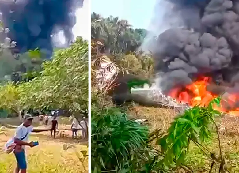 Las imágenes y videos del accidente son impactantes. Las llamas consumen la aeronave mientras se escuchan gritos de la gente llegando al punto. Foto: Captura de video