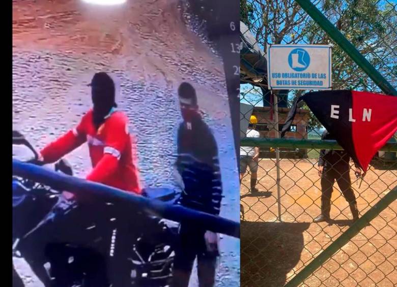 Los sujetos con pañoletas del ELN intimidaron a los trabajadores mineros, días después de que otro empleado de esta empresa en Segovia fuera asesinado. FOTO: CORTESÍA