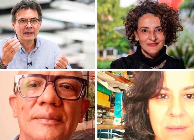 Alejandro Gaviria, ministro de Educación; Claudia Restrepo, rectora de la Universidad Eafit; Iván Padilla, docente y ensayista, y Mariana Serrano Zalamea, docente y traductora. Fotos: Archivo y cortesía.