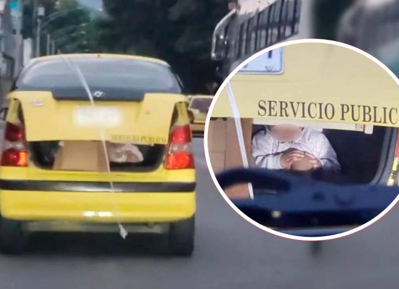 Esta es la imagen de la niña que era conducida en el baúl de un taxi en Medellín. FOTO Captura Video